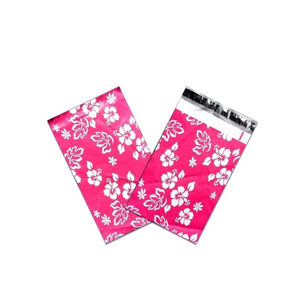 6" x 9" Pink 10 Hawaiian FLAT POLY Floral Polynesian Print Mylar Mailer